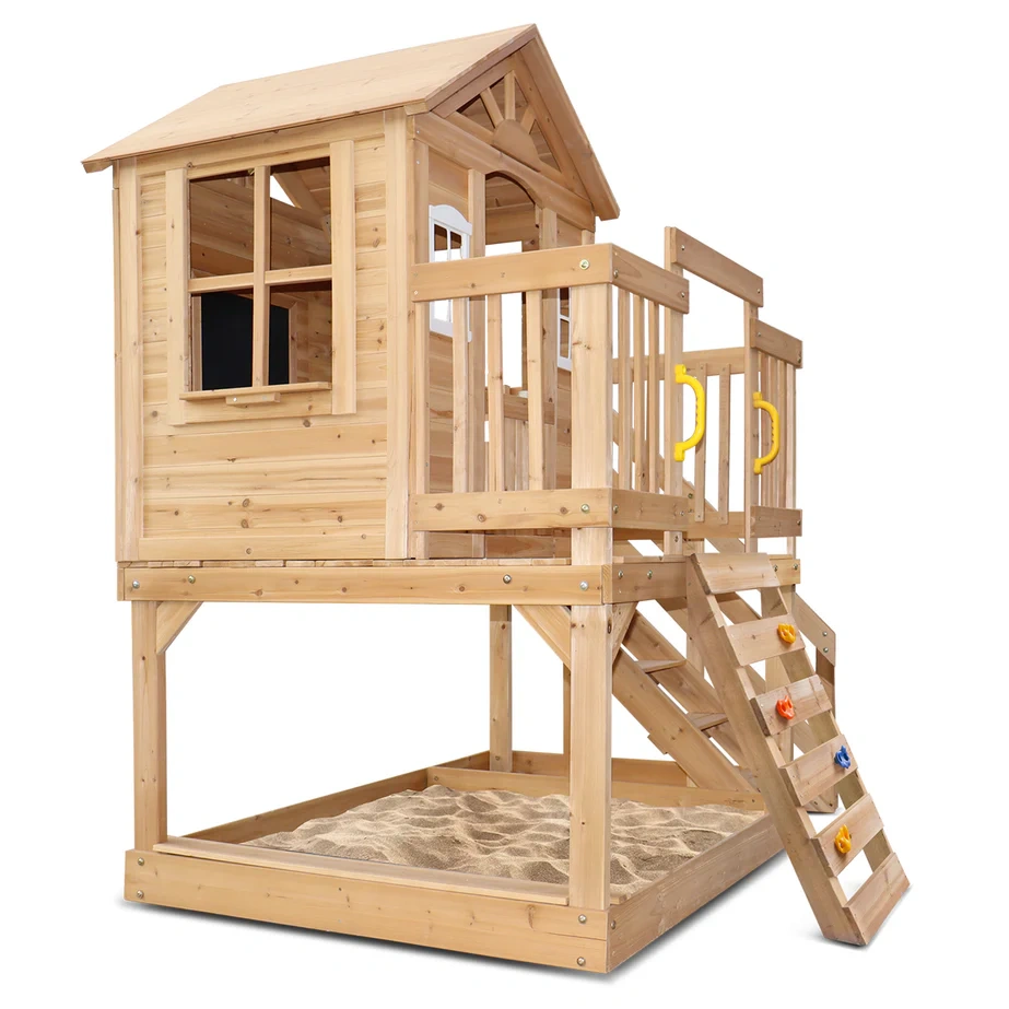 Wooden Cubby House with Rock Climbing Wall