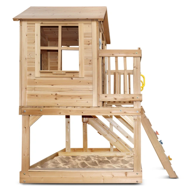 Wooden Cubby House with Rock Climbing Wall