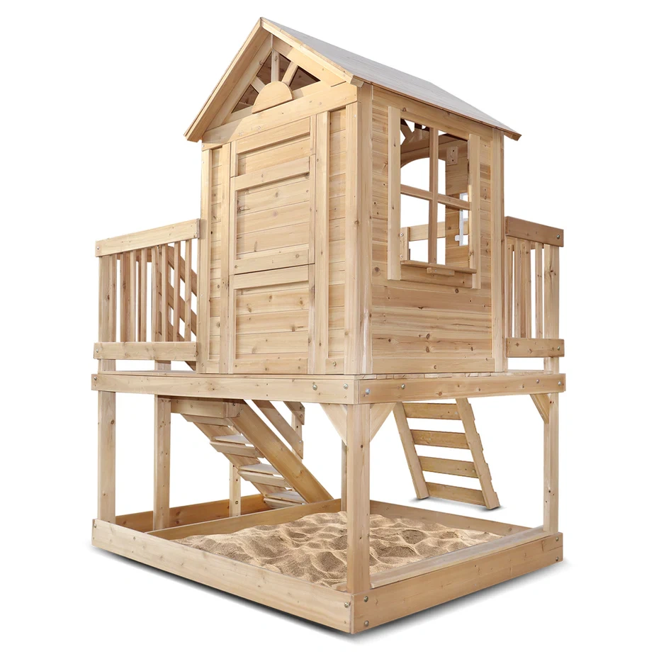 Wooden Cubby House with Rock Climbing Wall