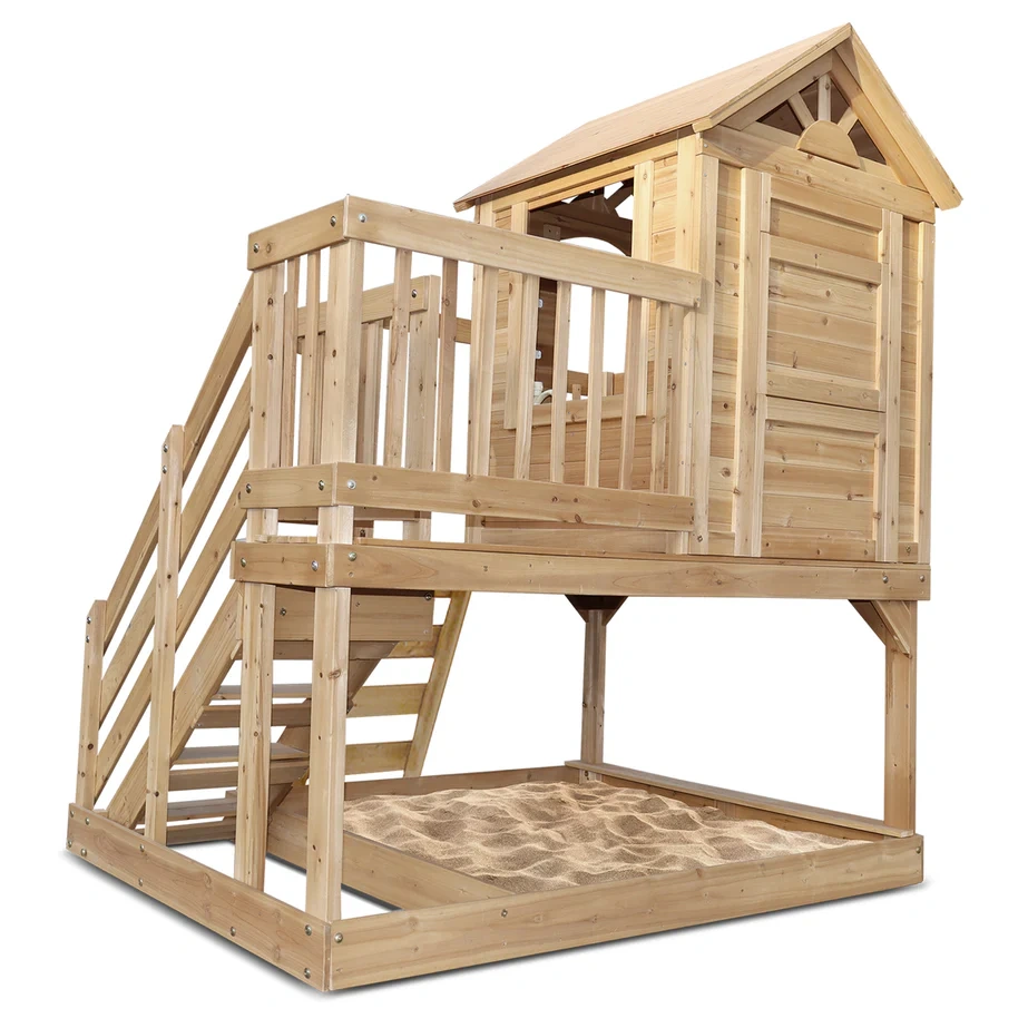 Wooden Cubby House with Rock Climbing Wall