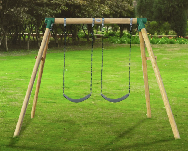 Wooden 3 Double Belt Timber Swing Set