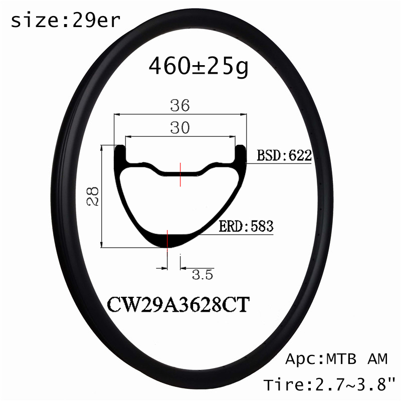 |CW29A3628CT| No tax way shipping to European country France light bicycle carbon rims asymmetry 29er 36mm wide 28mm depth mountain wheel clincher tub