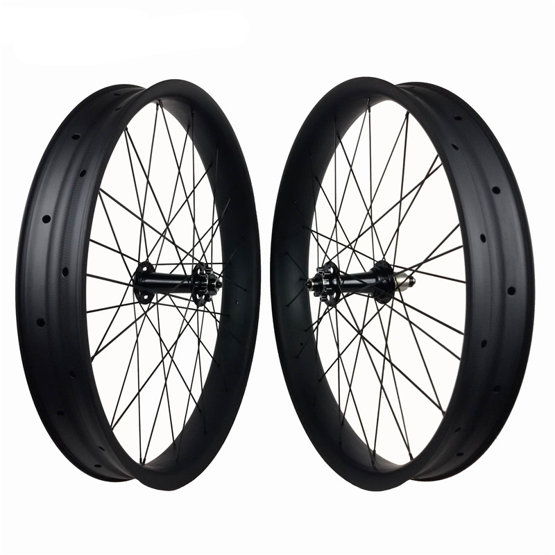 |CW24-80CT| 24er carbon fatbike wheels 80mm width hookless clincher tubeless compatible sand/snow bicycle complete wheelset with quick release/thru