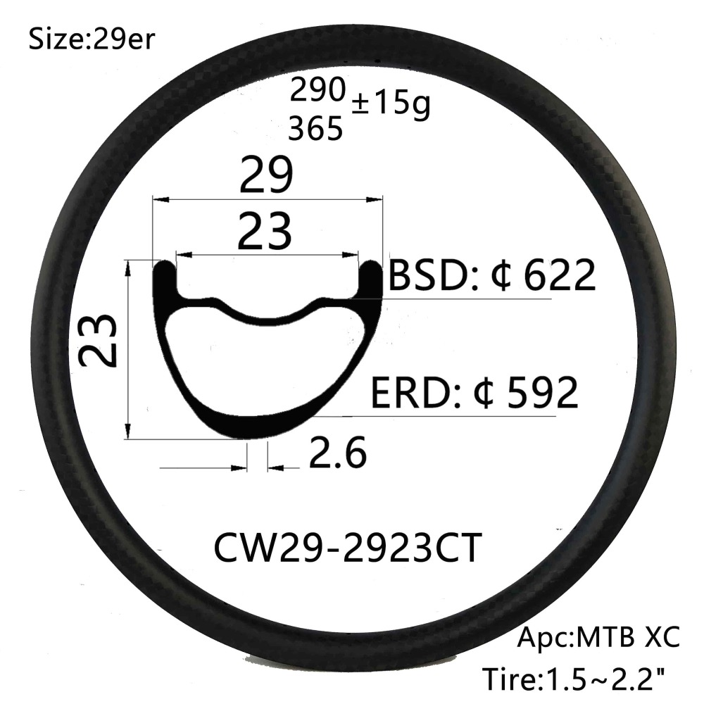 |CW29-2923CT| New arrival asymmetry carbon MTB XC rims 29mm width 23mm depth 29er for training/single track ride