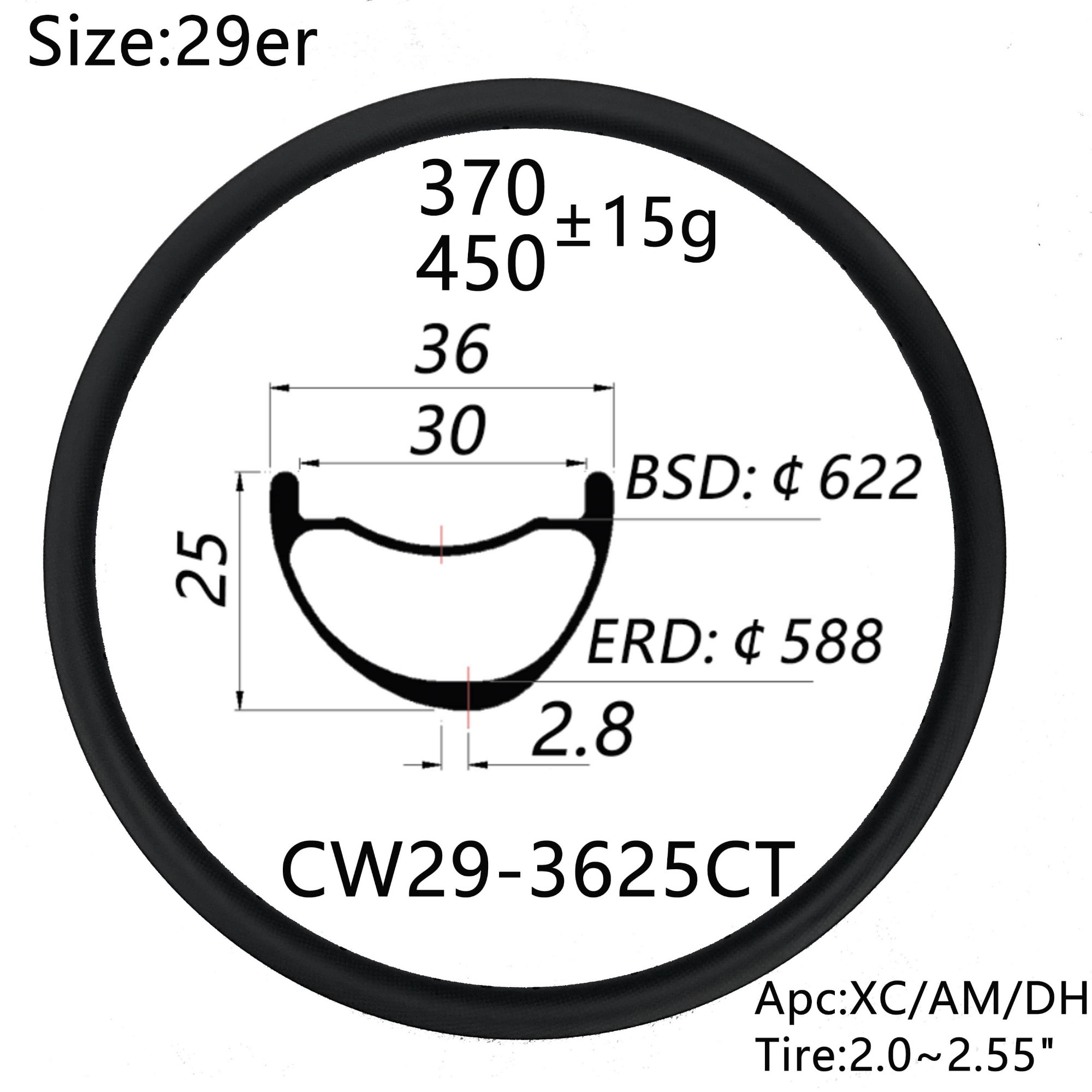 |CW29-3625CT| 2021 latest design high tech asymmetry 29er MTB rims 36mm width 25mm depth mountain bike hookless clincher and tubeless XC/AM/DH version