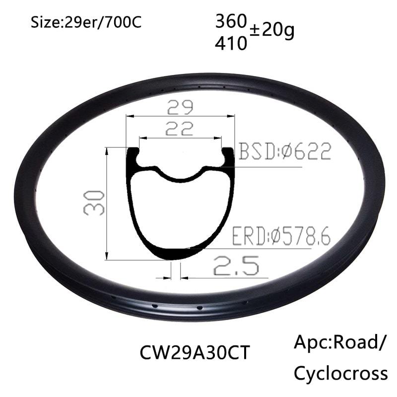 |CW29A30CT| 700C/29er bike asymmetry carbon rim offset 2.5mm 29X30mm gravel cyclocross disc brake/V brake road two version cycling component