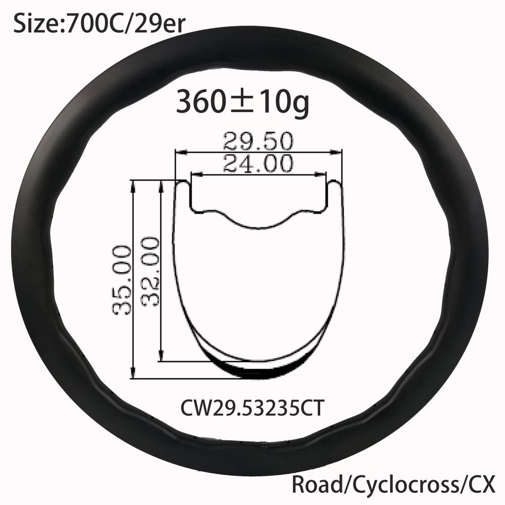 |CW29.53235CT| 700C disc brake carbon rim 35mm depth 24 holes design hooked/Clincher tubeless tires wave new design 360g only