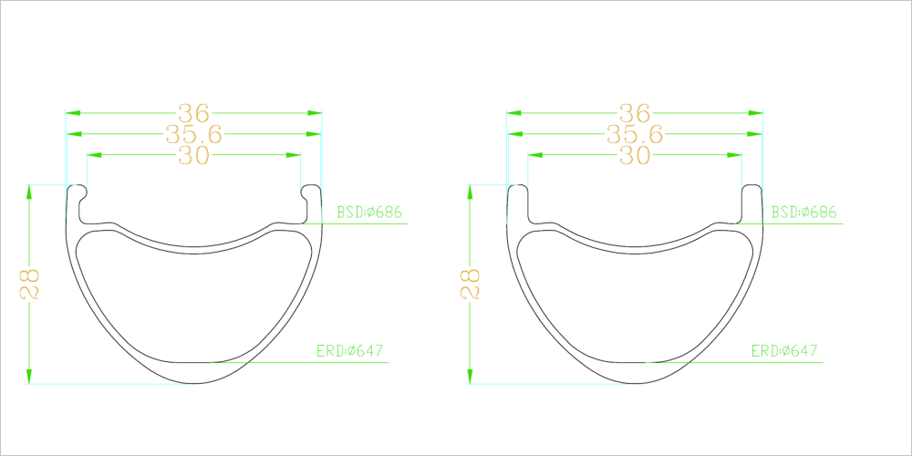 |CW32-3628CT| 32inch bike carbon rim 36mm width 28mm depth hooked hookless tires 480g light weight cycling wheel