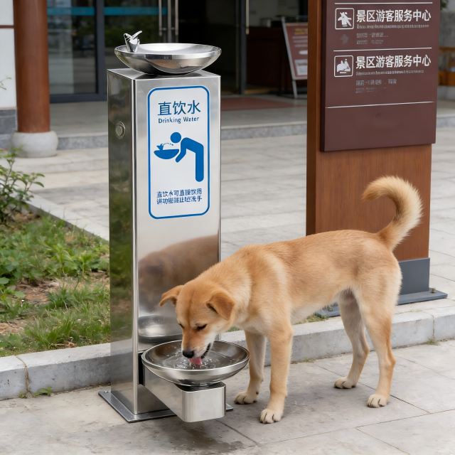 TD-2-2 Series Public Floor-Standing Drinking Water Fountain / Human & Pet Dual-use Outdoor Stainless Steel Water Dispenser