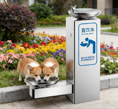 TD-2-2 Series Public Floor-Standing Drinking Water Fountain / Human & Pet Dual-use Outdoor Stainless Steel Water Dispenser