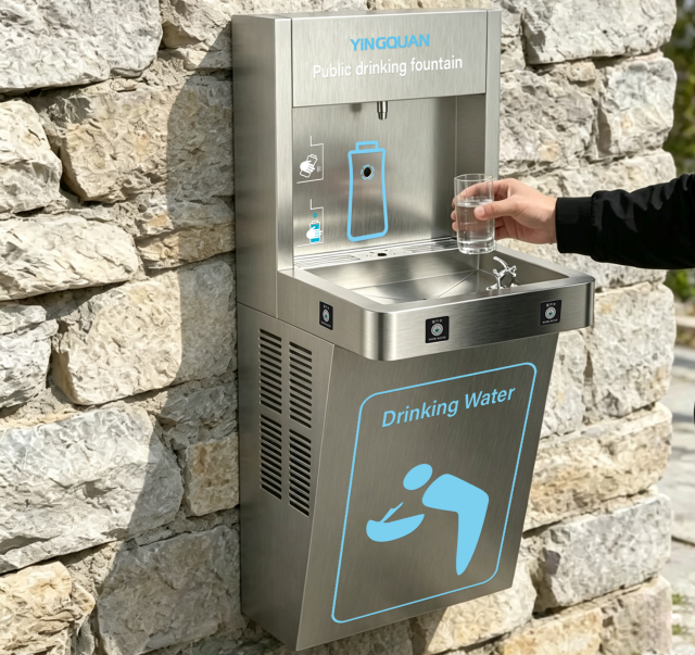 TB-1 Series Split Wall-Mounted Outdoor Public Drinking Fountain, Stainless Steel Touchless Infrared Sensor Water Dispenser