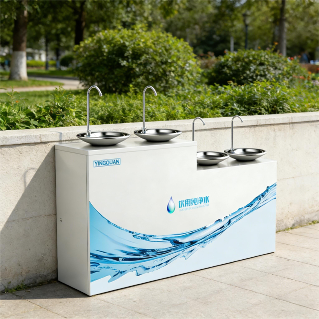 TD2-4 Series 4-Basin Multi-Height Outdoor Public Drinking Fountain, Standard Municipal Stainless Steel Water Dispenser with Built-in RO System