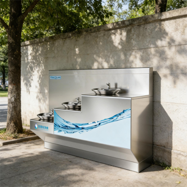 TD3-3 Series 3-Tier Multi-Height Public Drinking Fountain, Upscale Landscape Stainless Steel Water Dispenser with Built-in RO System
