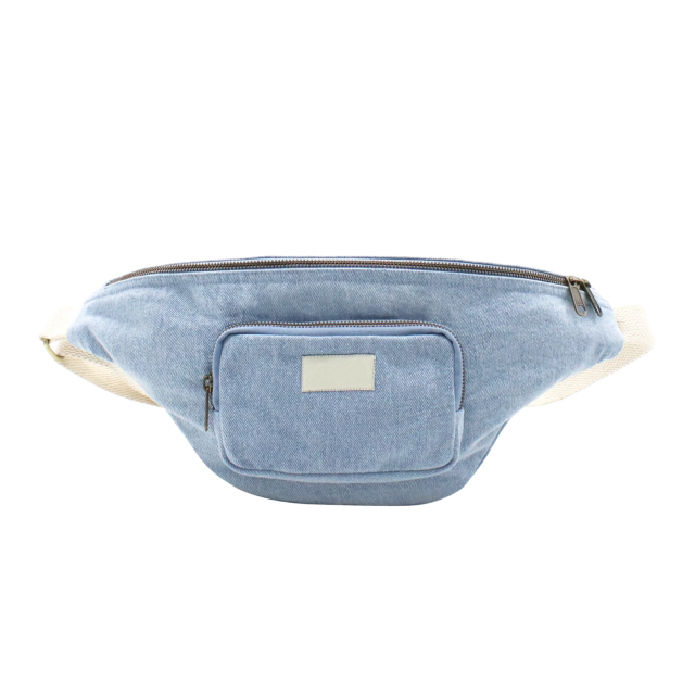 Denim Blue Belt Bag XL Vintage Fanny Pack Front Back Pockets