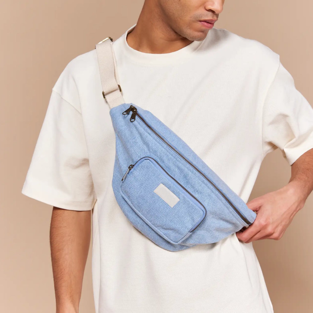 Denim Blue Belt Bag XL Vintage Fanny Pack Front Back Pockets