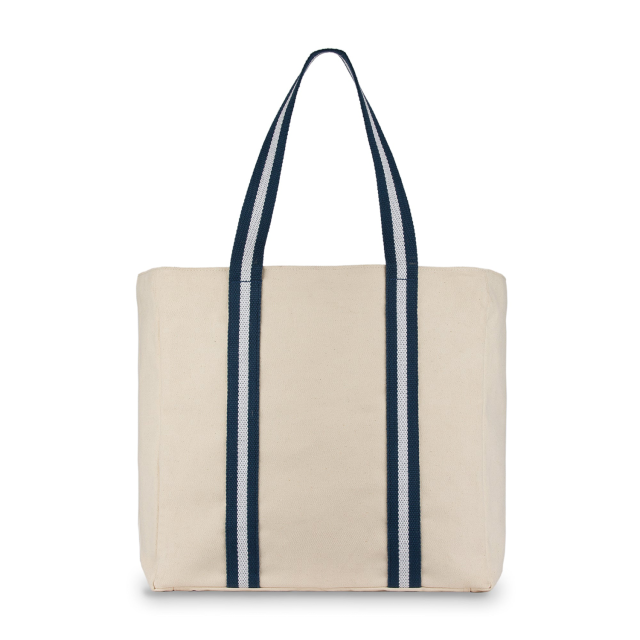 Big Canvas Beach Tote Easy Clean Nylon Liner Colorful Webbing Strap