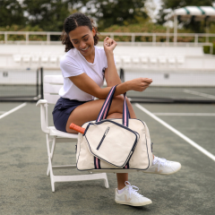 Classic Canvas Pickleball Sports Bag Paddle Shaped Pocket Adjustable Shoulder Strap