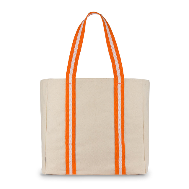Big Canvas Beach Tote Easy Clean Nylon Liner Colorful Webbing Strap