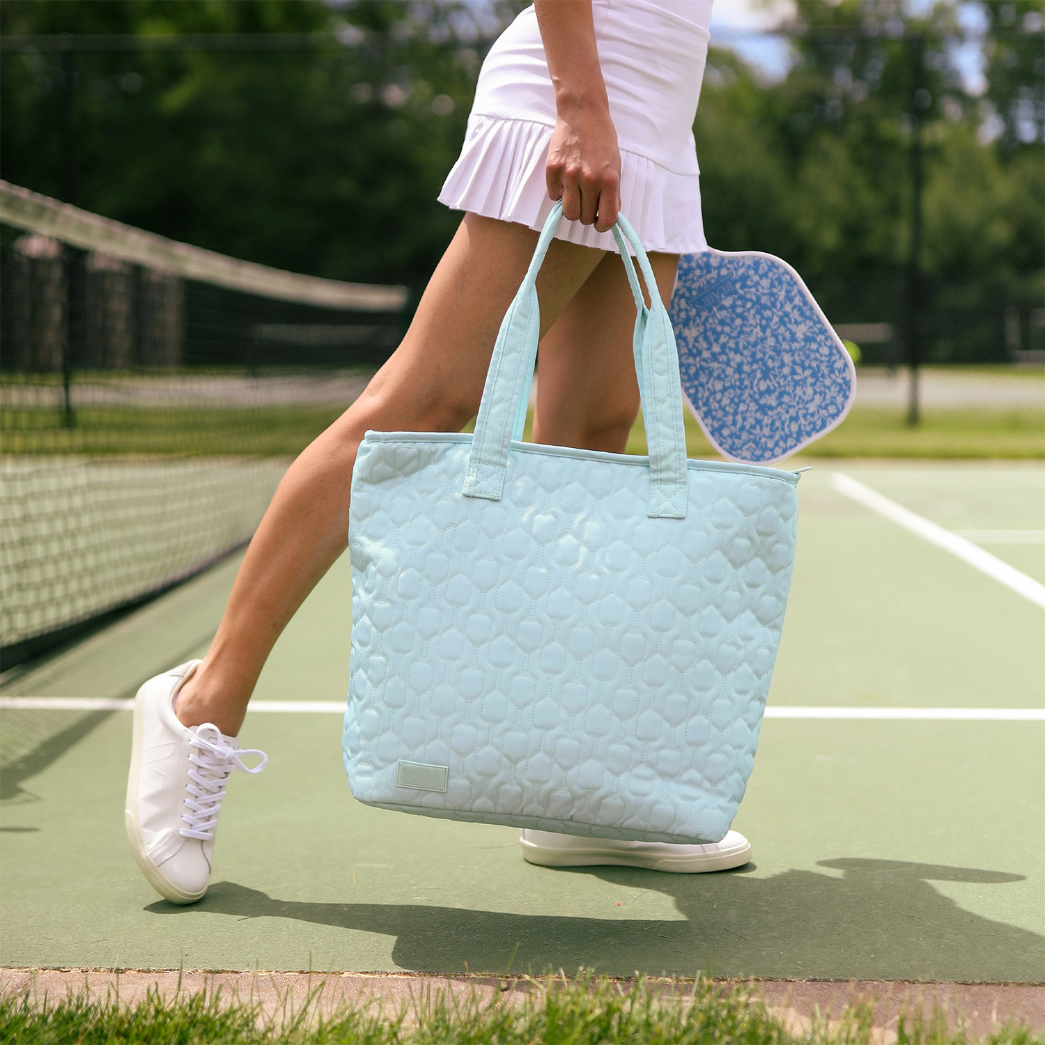 Quilted Pickleball Paddle Pattern Outdoor Pickleball Court Carryall Shoulder Bag