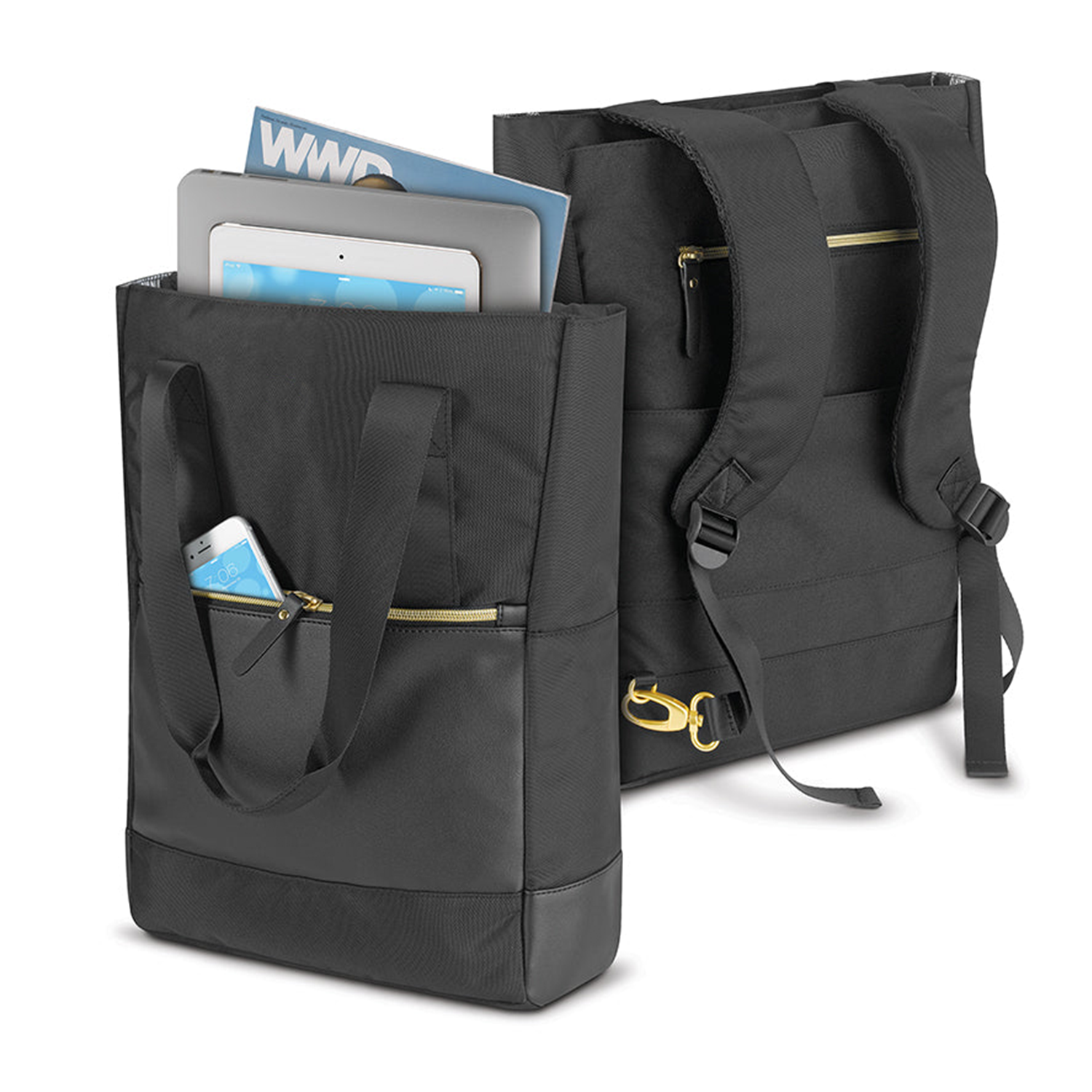 Hybrid Backpack Transform Tote Two Way Use Interior Organizer Section Contrast Color