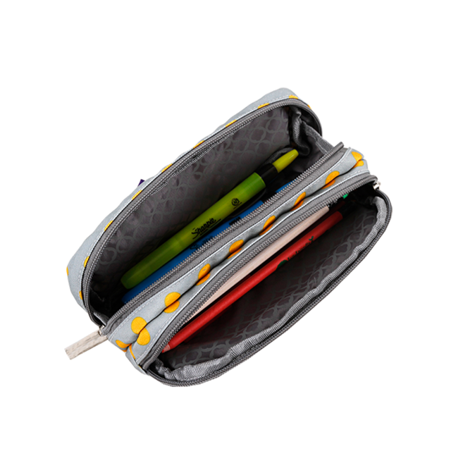 Double Compartment Pencil Case in Candy Buttons Two Separate Zipped Compartments