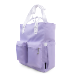 Lavender Casual Tote Bag Recycled Fabric Front Pockets With Zipper Umbrella Pocket