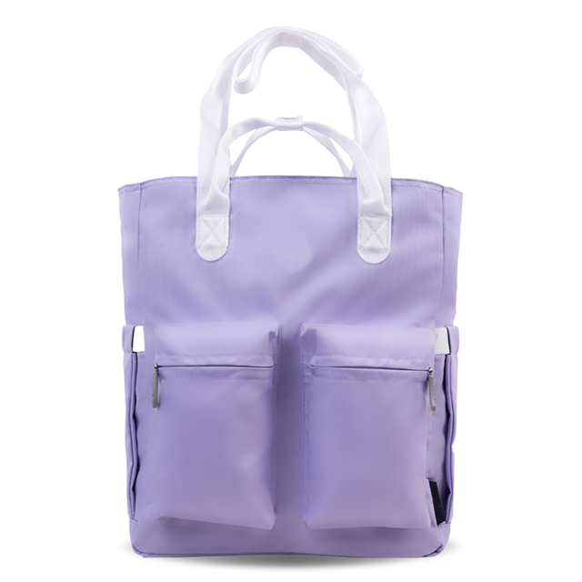 Lavender Casual Tote Bag Recycled Fabric Front Pockets With Zipper Umbrella Pocket