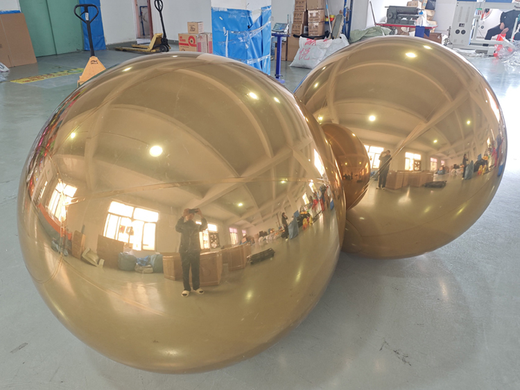 2Pcs Giant Glossy Gold Inflatable Mirror Spheres | Factory Direct Wholesale