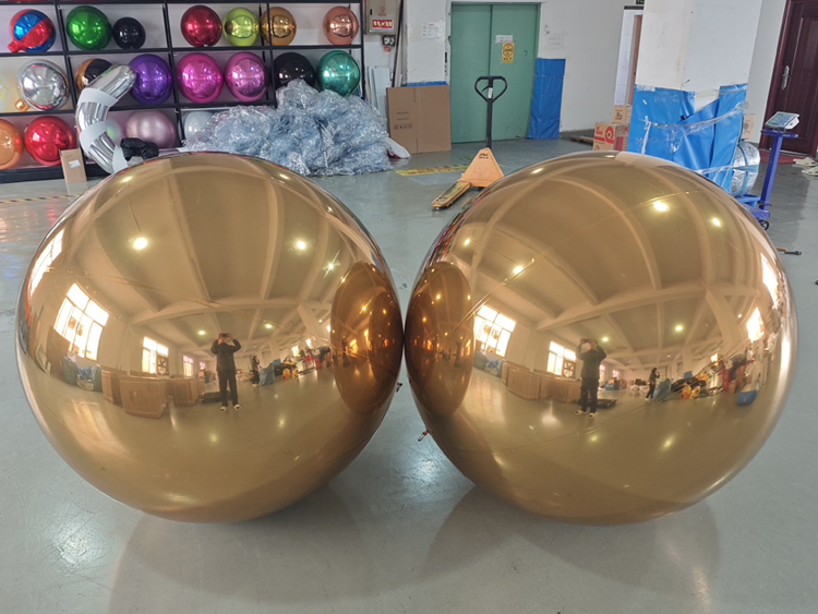 2Pcs Giant Glossy Gold Inflatable Mirror Spheres | Factory Direct Wholesale