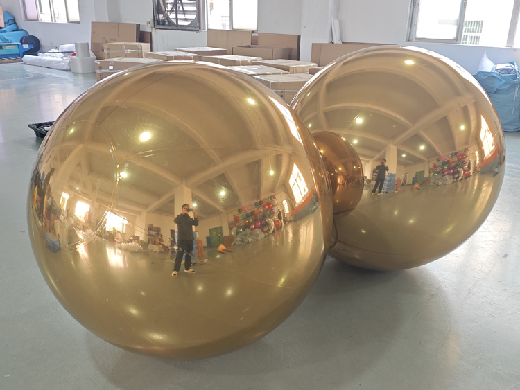 2Pcs Giant Glossy Gold Inflatable Mirror Spheres | Factory Direct Wholesale