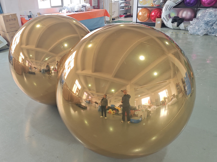 2Pcs Giant Glossy Gold Inflatable Mirror Spheres | Factory Direct Wholesale