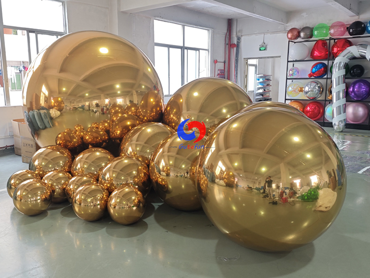 15pcs Luxury Gold Inflatable Mirror Orbs | Premium Event Decor Factory Supply