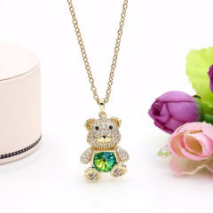 Wholesale Women Exquisite Collarbone Chain Zircon Diamond Rhinestone Stainless Steel Chain Copper Pendant Cute Trendy Bear Necklace