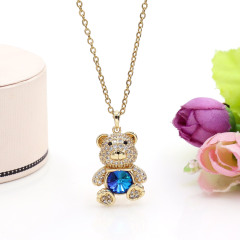 Wholesale Women Exquisite Collarbone Chain Zircon Diamond Rhinestone Stainless Steel Chain Copper Pendant Cute Trendy Bear Necklace