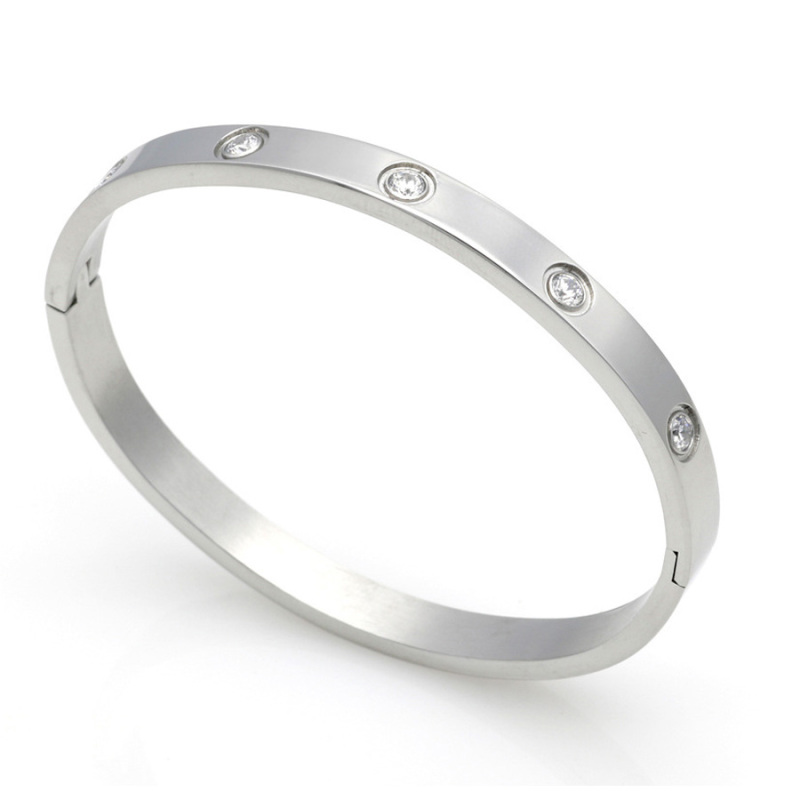 Love 18k Gold Plated Stainless Steel Zircons Bangles Bracelet for Men Women Jewelry Gift