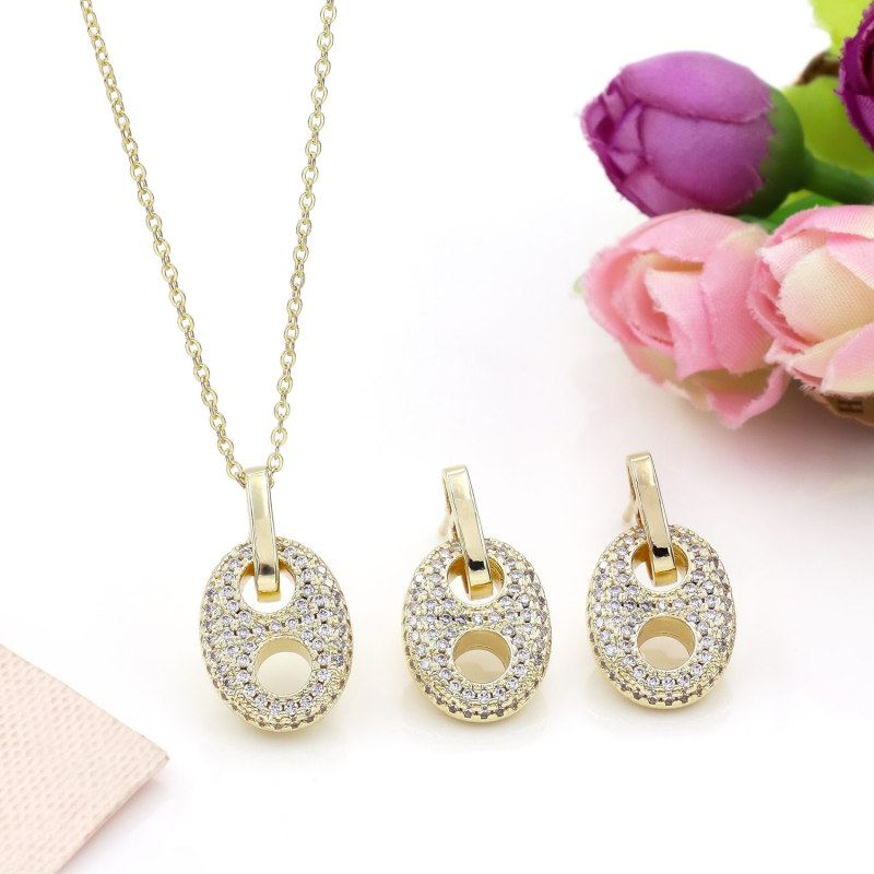 Coffee bean pig nose Vintage Luxury Punk Copper 14K Gold Brand Channel Set Diamond Necklace & Earrings Copper Jewelry Set Women's Party Gift
