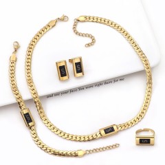 Conjuntos De Joyeria Minimalist Smooth Square S Shaped Stud Earrings Necklace Ring Jewelry Set Joyera De Acero Inoxidable