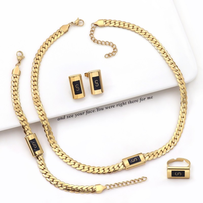 Conjuntos De Joyeria Minimalist Smooth Square S Shaped Stud Earrings Necklace Ring Jewelry Set Joyera De Acero Inoxidable