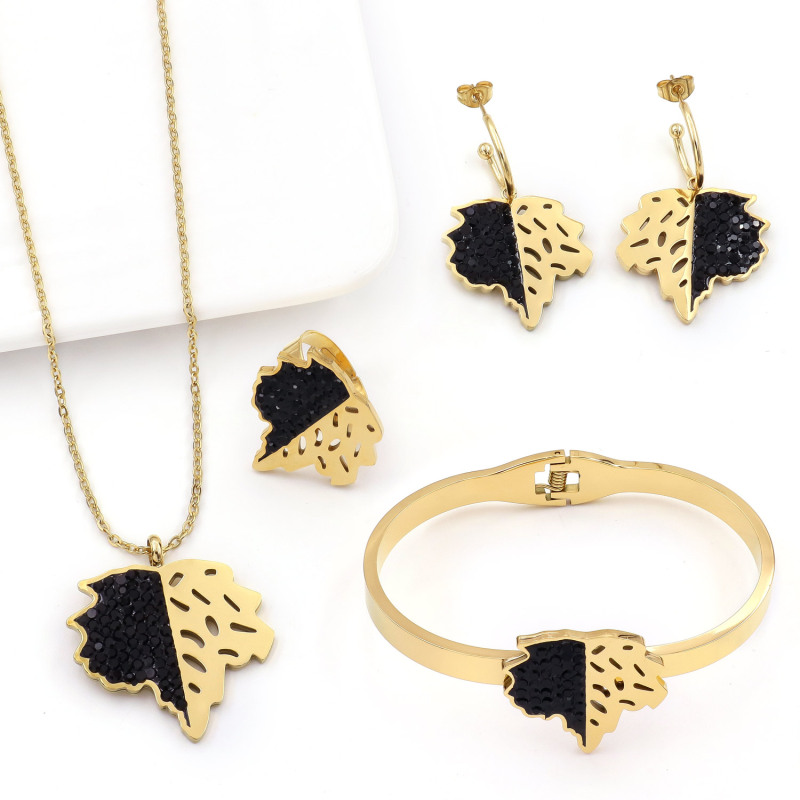 Stainless Steel White Black Leaf 4pcs Jewlery Sets