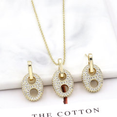 Coffee bean pig nose Vintage Luxury Punk Copper 14K Gold Brand Channel Set Diamond Necklace & Earrings Copper Jewelry Set Women's Party Gift