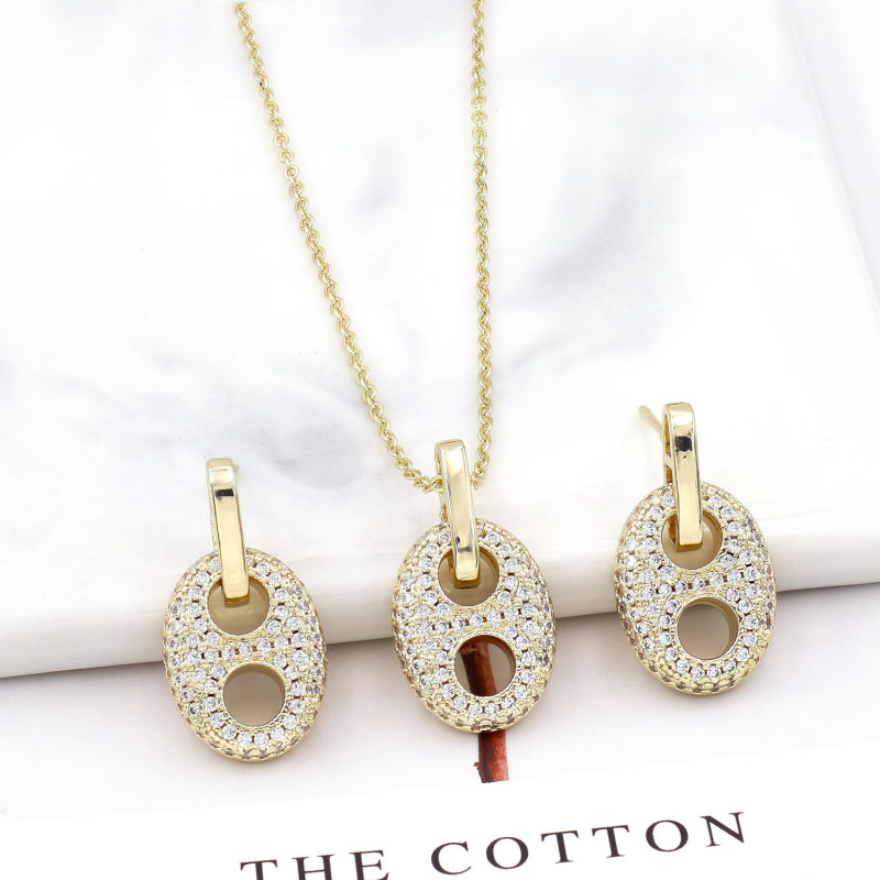 Coffee bean pig nose Vintage Luxury Punk Copper 14K Gold Brand Channel Set Diamond Necklace & Earrings Copper Jewelry Set Women's Party Gift
