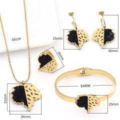 Stainless Steel White Black Leaf 4pcs Jewlery Sets
