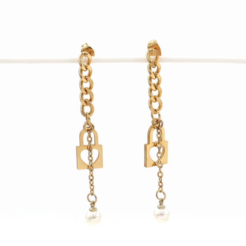 Stainless Steel Flower Pearl Earrings Light Luxury High-End Lock Dangle Drop Earrings Women Jewelry