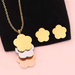 Fashion Stainless Steel Flower Jewelry Earrings Necklace Oval Chain for Woman Jewelry Set