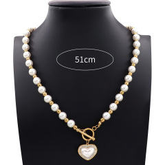 20 Inches Trendy Designer Fashion Heart OT Buckle Necklace Sets Vintage Pearl Chain Jewelry Set for Women