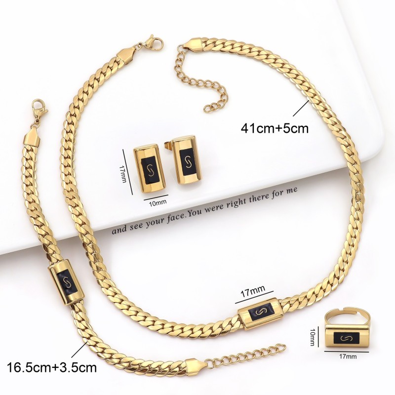 Conjuntos De Joyeria Minimalist Smooth Square S Shaped Stud Earrings Necklace Ring Jewelry Set Joyera De Acero Inoxidable