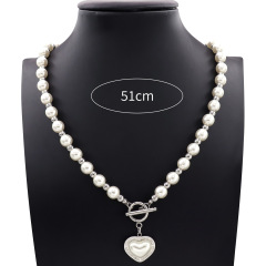 20 Inches Trendy Designer Fashion Heart OT Buckle Necklace Sets Vintage Pearl Chain Jewelry Set for Women