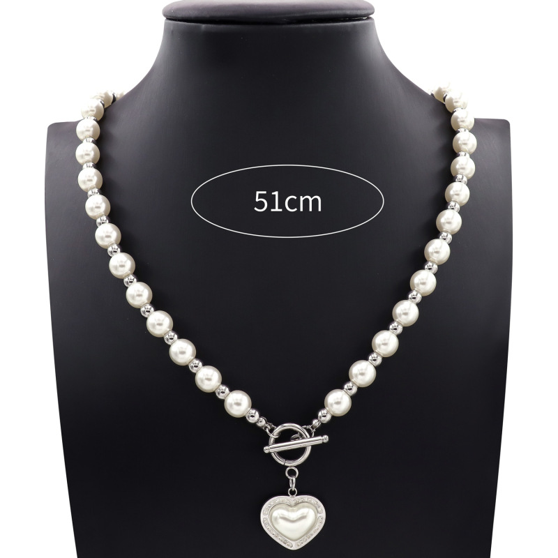 20 Inches Trendy Designer Fashion Heart OT Buckle Necklace Sets Vintage Pearl Chain Jewelry Set for Women