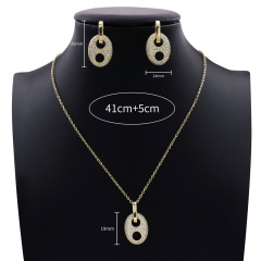 Coffee bean pig nose Vintage Luxury Punk Copper 14K Gold Brand Channel Set Diamond Necklace & Earrings Copper Jewelry Set Women's Party Gift