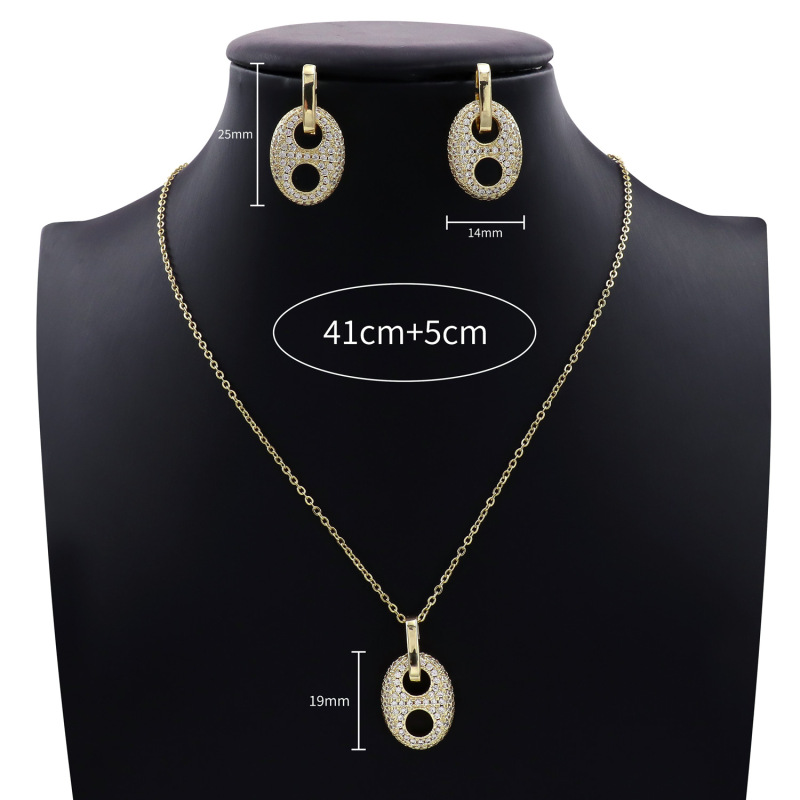 Coffee bean pig nose Vintage Luxury Punk Copper 14K Gold Brand Channel Set Diamond Necklace & Earrings Copper Jewelry Set Women's Party Gift